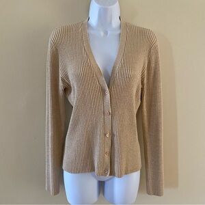 Vintage NY & CO New York & Company Gold Women's Button V-Neck Cardigan L Large